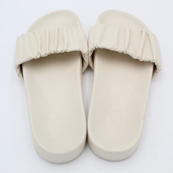 J. Crew Sandal Womens 8 White Leather Scrunchie Strap Slide Minimalist Slip On - Picture 7 of 9